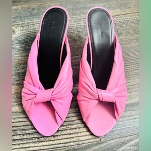 BALENCIAGA Drapy Pink Leather Peep Toe Mules in size 9 (39